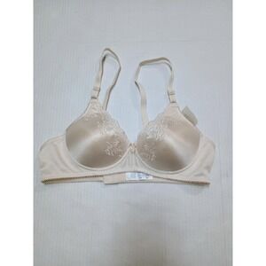 Vtg Vanity Fair Best Form Lined Wireless Adjustable Ivory Floral Lace Bra 36b